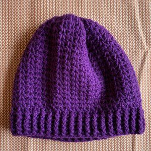Crocheted Adult Size Mens Beanie (Purple)